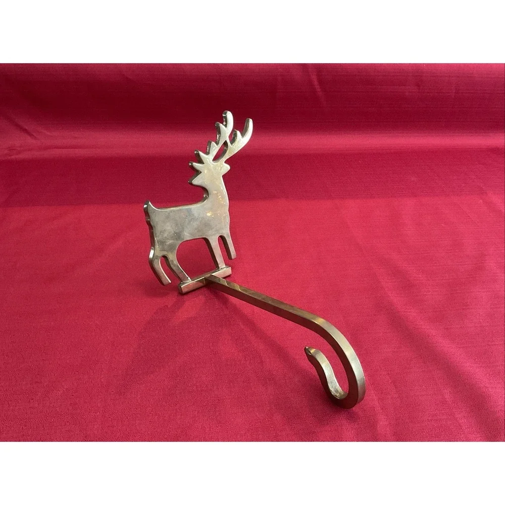 Vintage Quality Heavy Brass Reindeer Christmas Stocking Holder 6.5